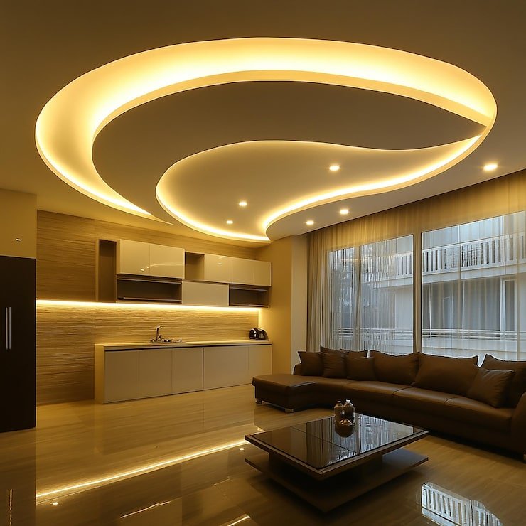 living room with large ceiling with large circular design it 979014 30815